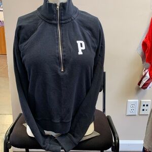 PINK Victoria's Secret Black Half-Zip Turtleneck Sweatshirt with White P Logo